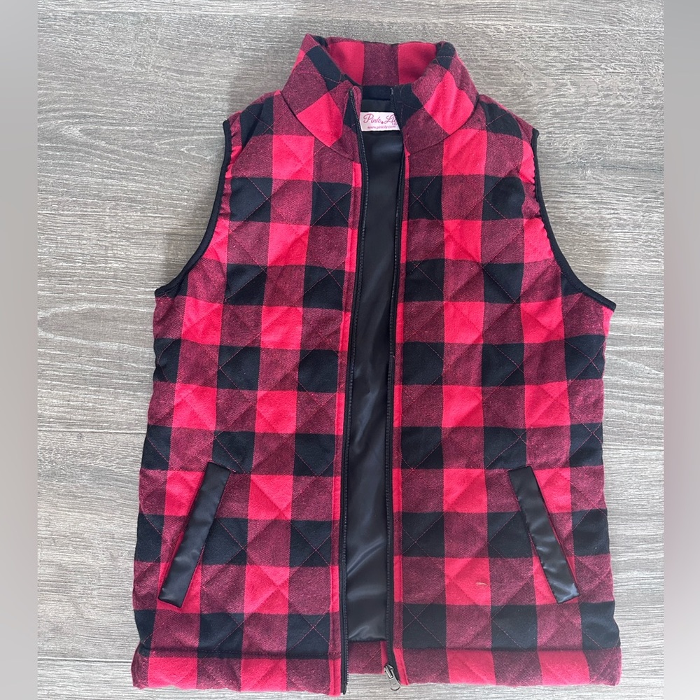 Pink Lily Red Plaid Vest